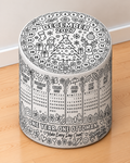 Colour Your Own Calendar round printed ottoman with a black-and-white calendar-inspired colouring design