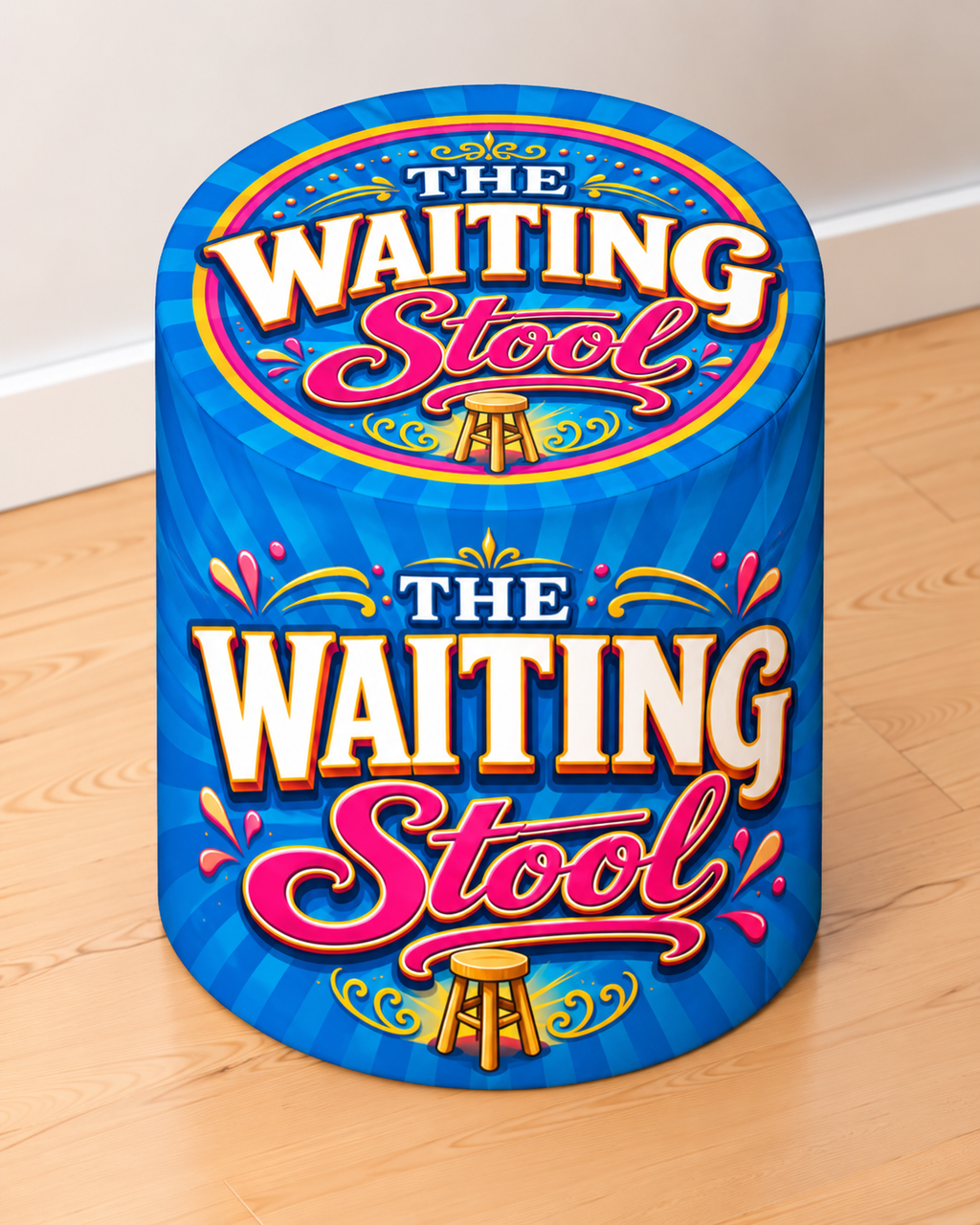Waiting Stool round printed ottoman handcrafted by Poppin Grafix
