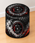 Burnout round tyre-design printed ottoman handcrafted by Poppin Grafix
