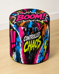Boom Urban round printed ottoman featuring colourful neon graffiti and bold comic-style artwork