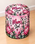 Mum’s Stool round printed ottoman featuring colourful decorative artwork created especially for Mum