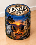 Dad’s Stool round printed ottoman featuring bold decorative artwork created especially for Dad