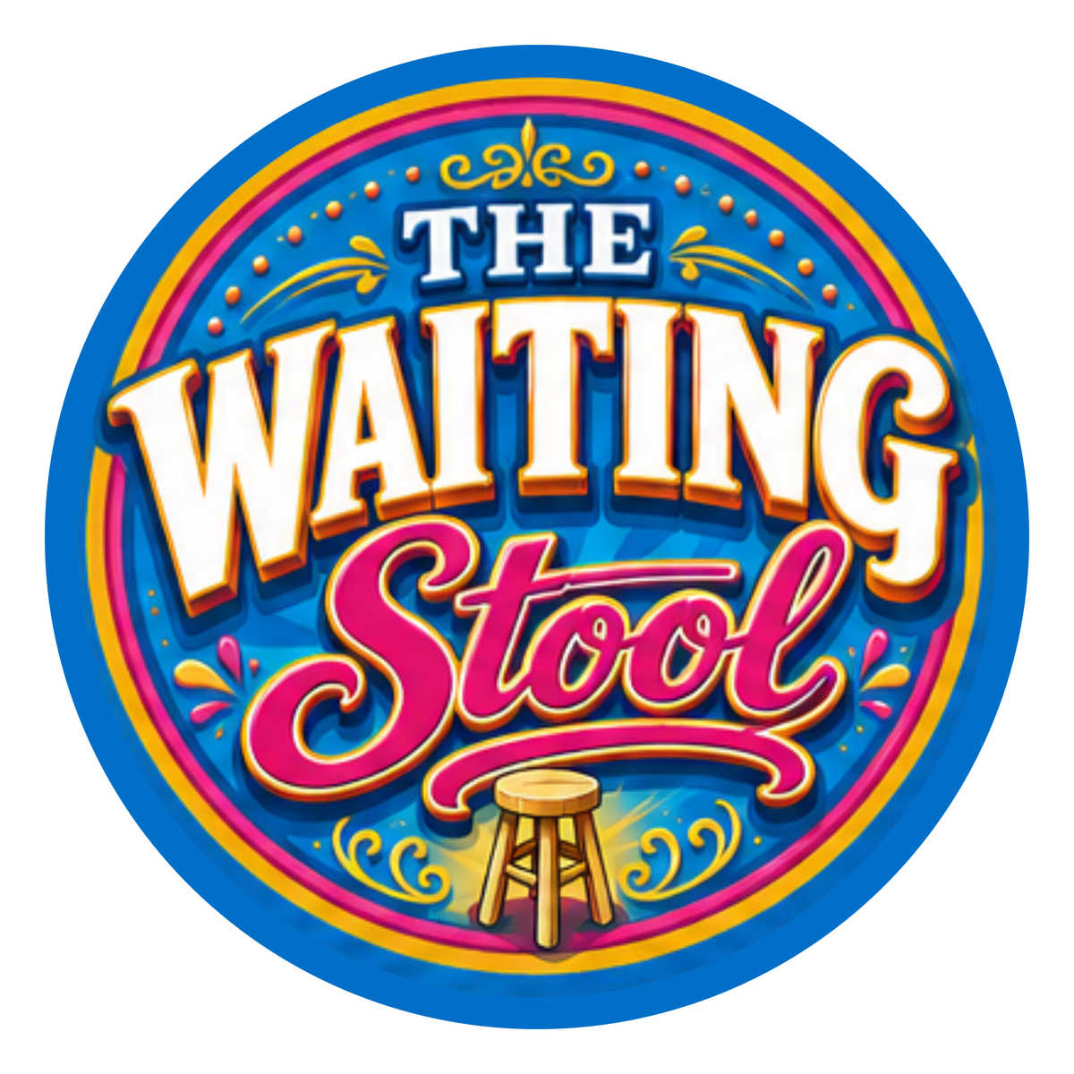 Waiting Stool round printed ottoman top artwork