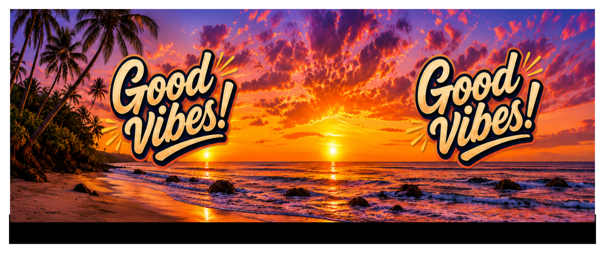 Good Vibes round printed ottoman side artwork
