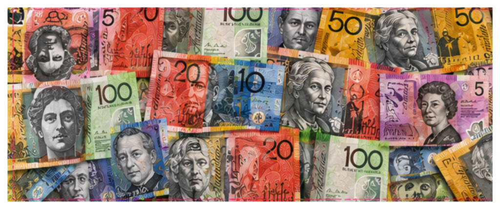 Aussie Cash round printed ottoman side artwork