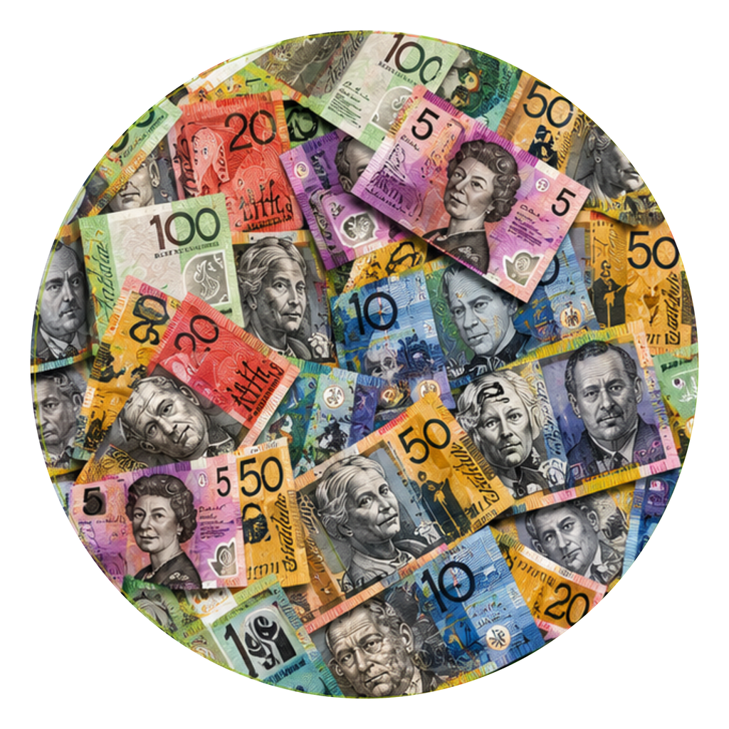 Aussie Cash round printed ottoman top artwork