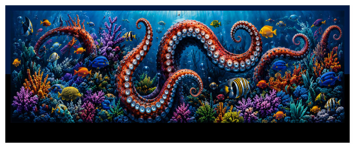 Underwater Octopus round printed ottoman side artwork
