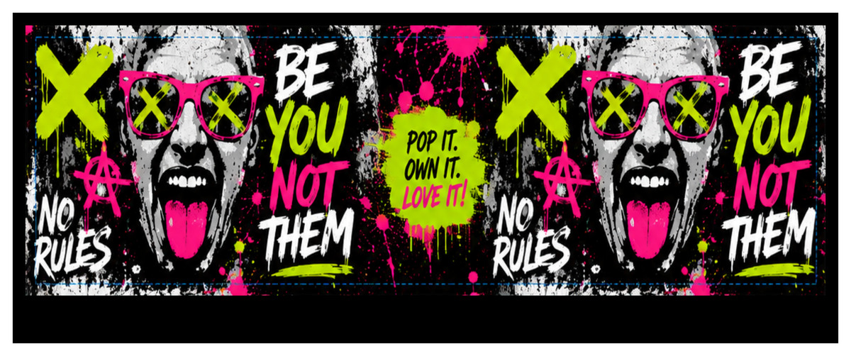 Dare to Be Different round printed ottoman side artwork