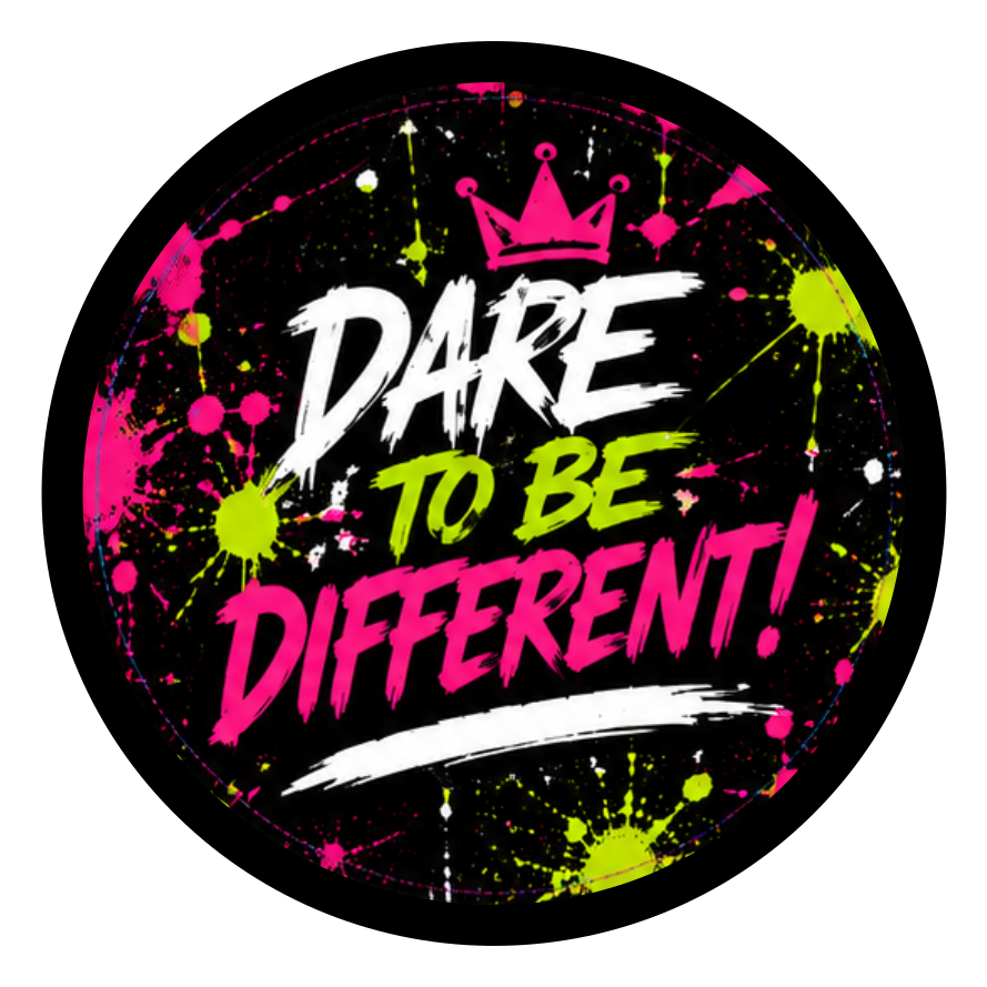 Dare to Be Different round printed ottoman top artwork