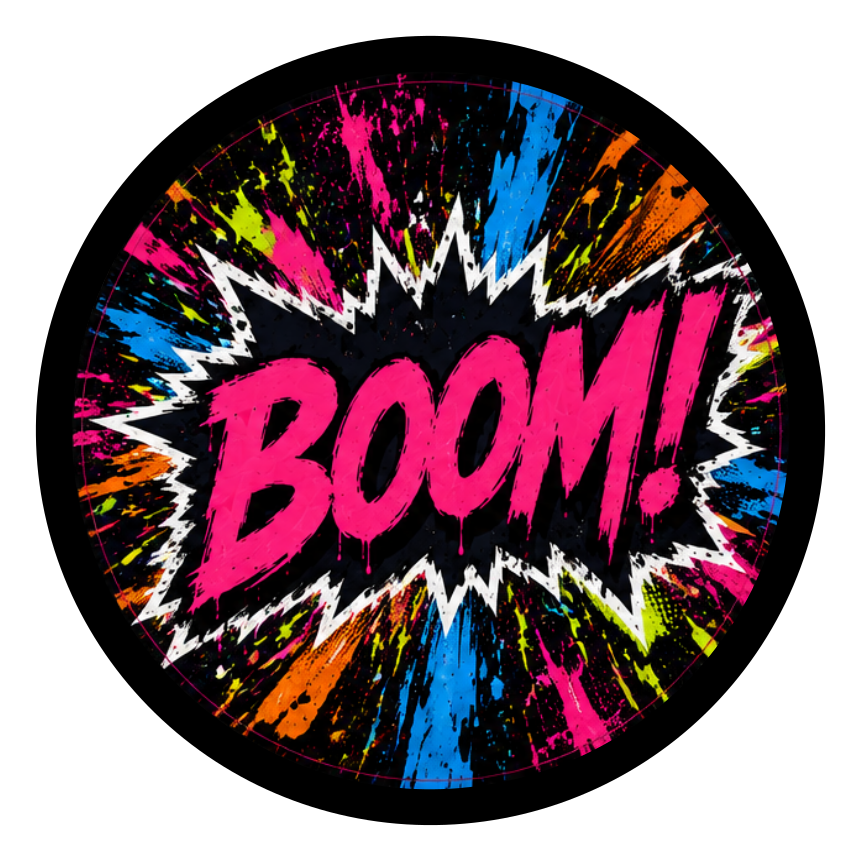 Top artwork for the Boom Urban round printed ottoman featuring vivid neon graffiti
