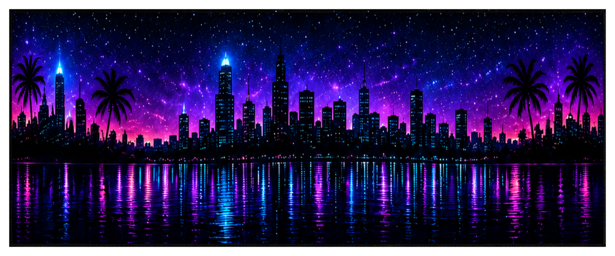 Side wrap artwork for the Nightscape round printed ottoman featuring colourful city lights at night