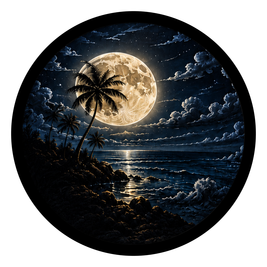 Top artwork for the Nightscape round printed ottoman featuring a glowing neon city skyline