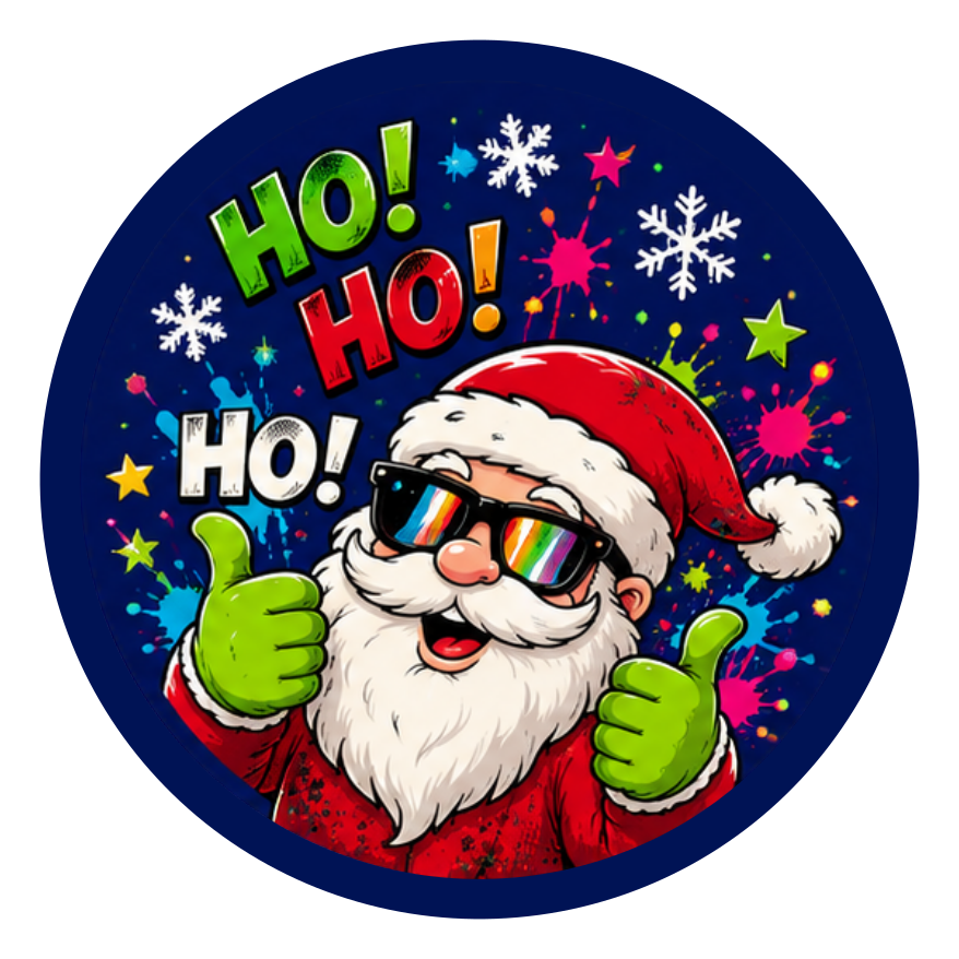 Top artwork for the Merry and Bright Xmas round printed ottoman featuring bright Christmas lettering