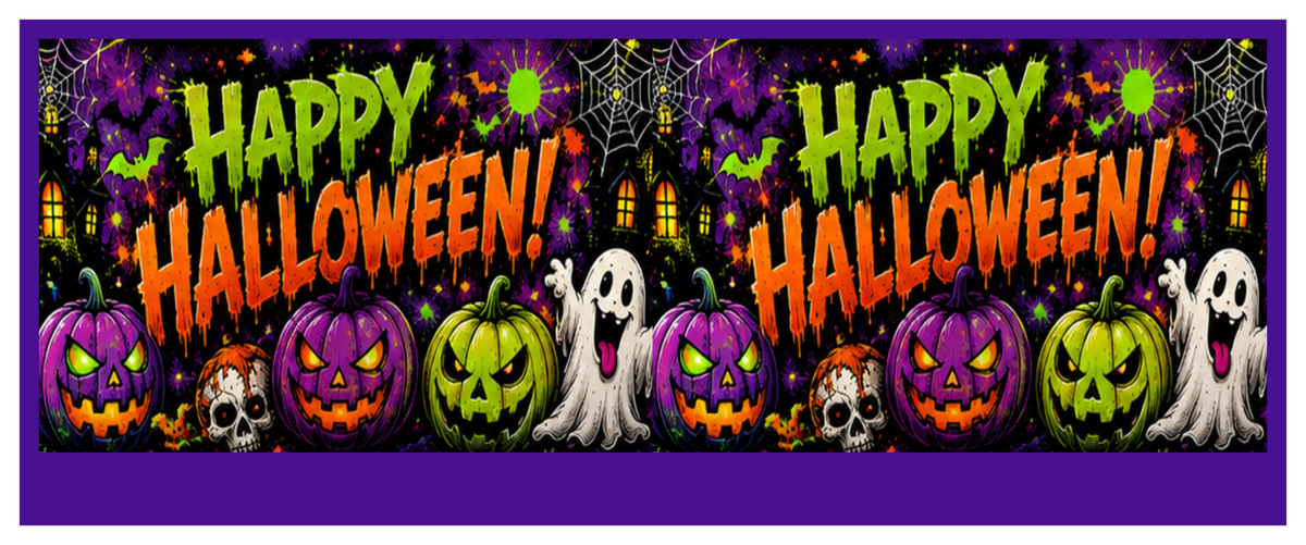 Side wrap artwork for the Halloween Graffiti Skeleton round printed ottoman featuring colourful Halloween graphics