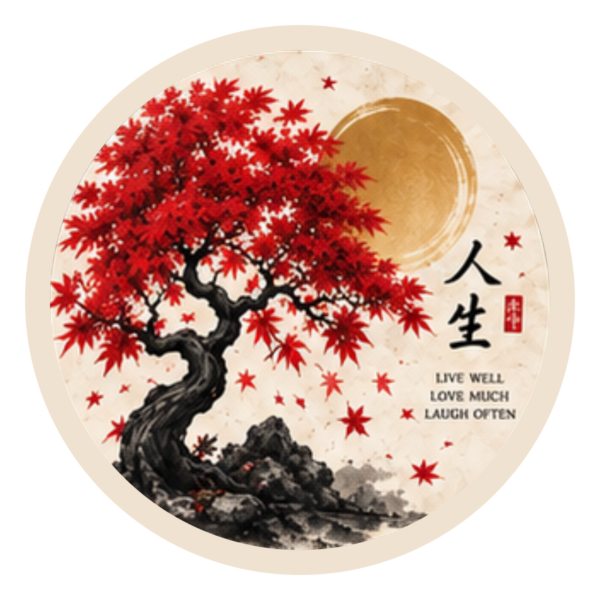 Zen Maple round printed ottoman top artwork