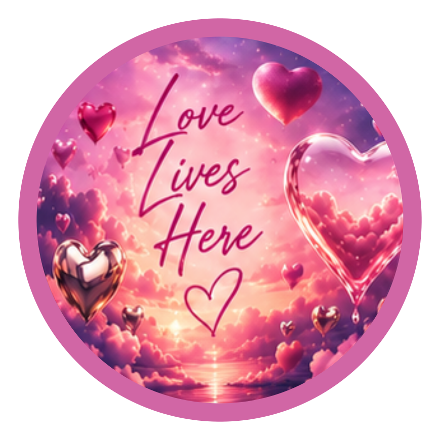 Love Lives Here round printed ottoman top artwork