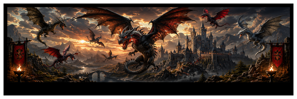 Dragon Realm square printed ottoman side artwork