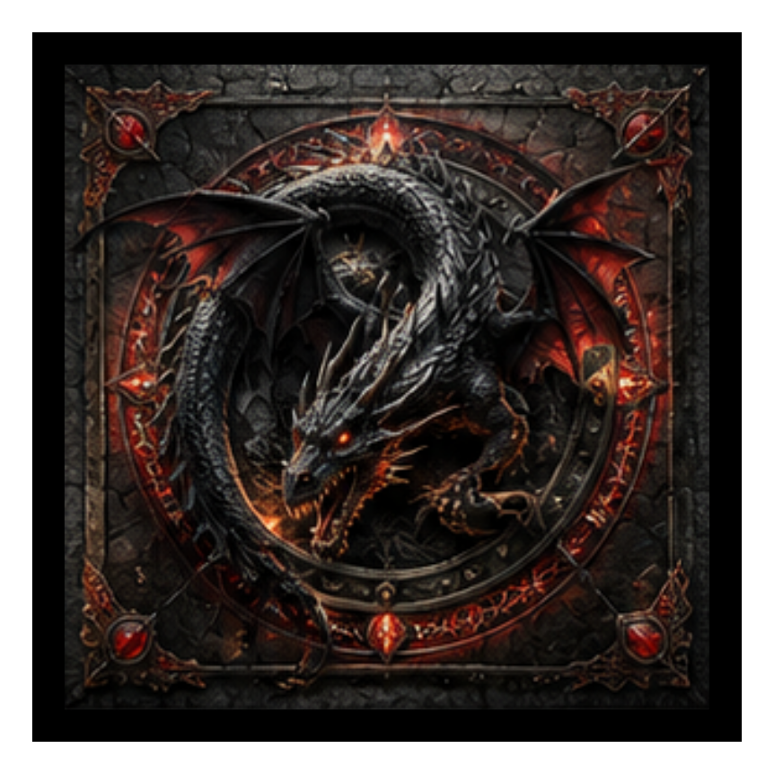 Dragon Realm square printed ottoman top artwork