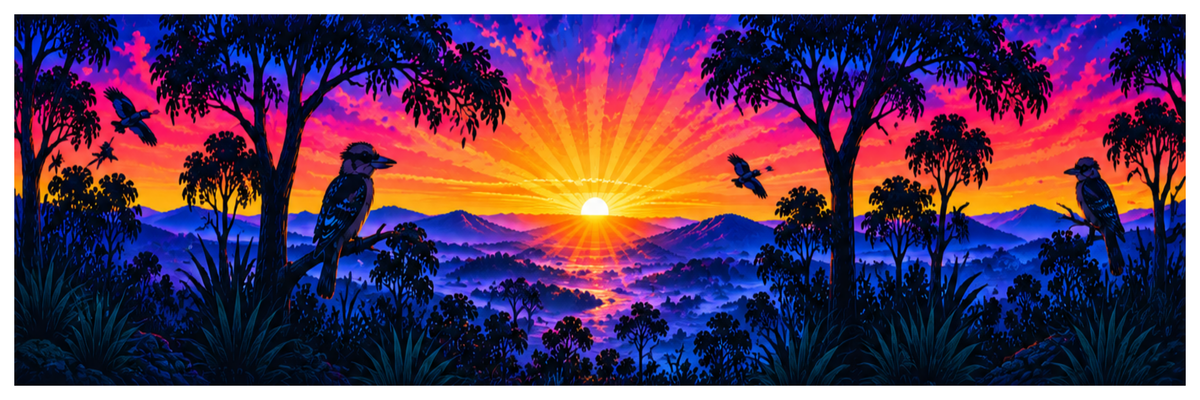 Neon Aussie Sunrise square printed ottoman side artwork