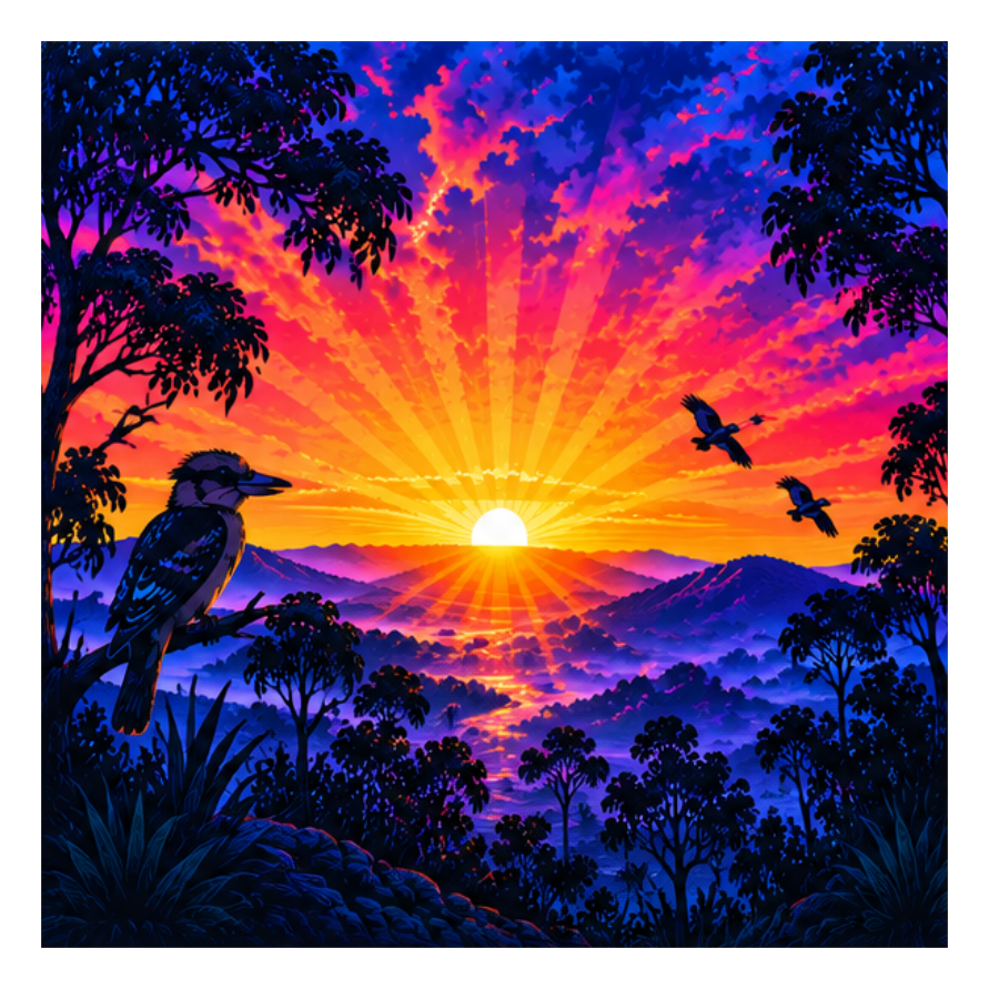 Neon Aussie Sunrise square printed ottoman top artwork