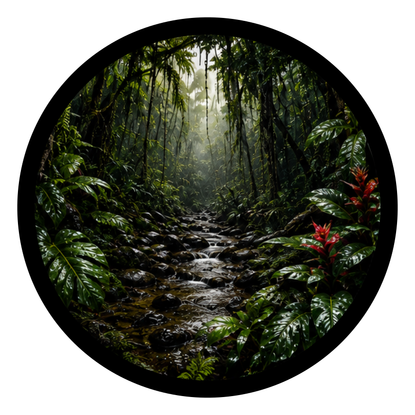 Rainforest round printed ottoman top artwork