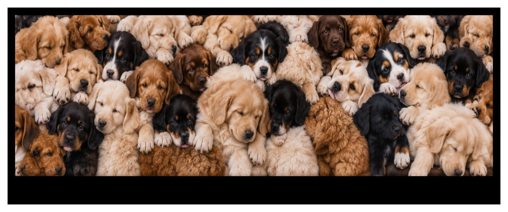 Puppies round printed ottoman side artwork