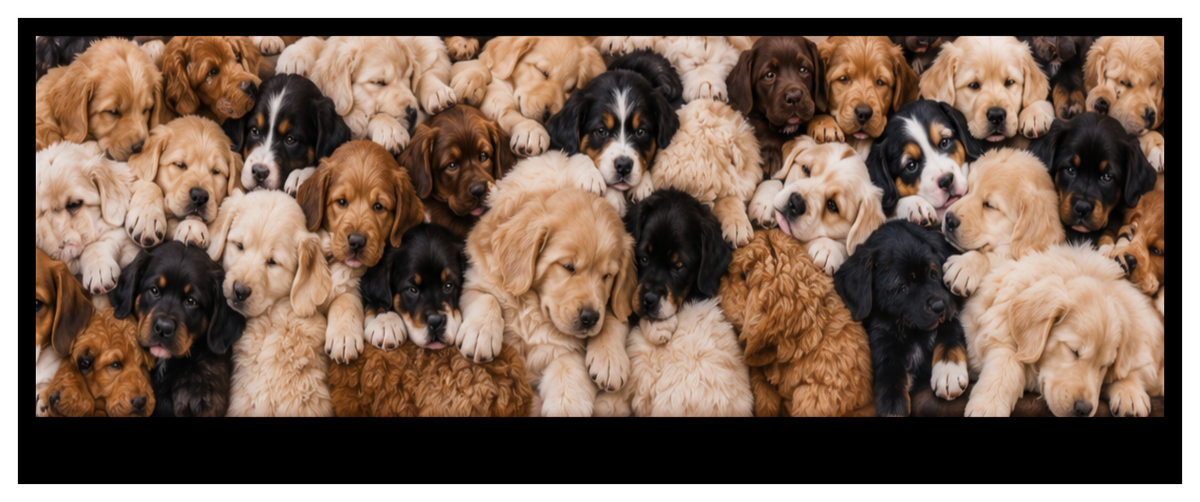 Puppies round printed ottoman side artwork