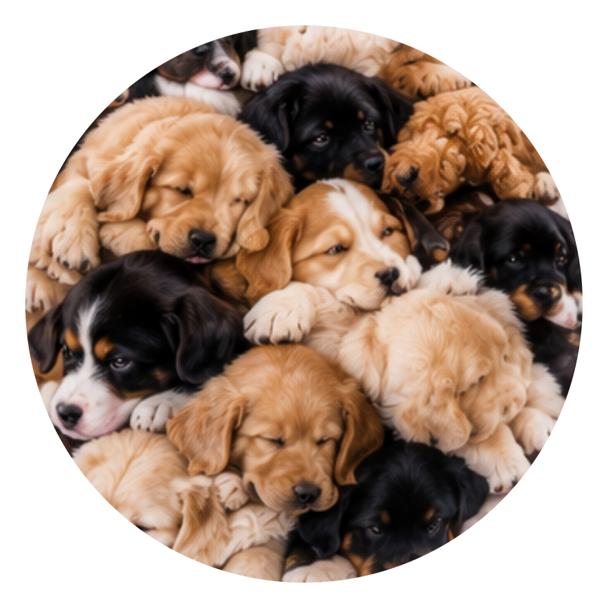 Puppies round printed ottoman top artwork
