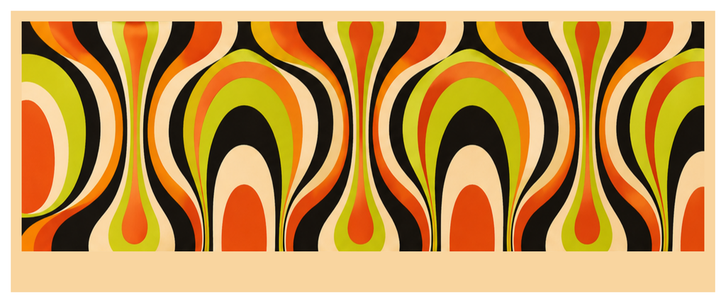 Side wrap artwork for the Psychedelic round printed ottoman featuring bold flowing retro curves