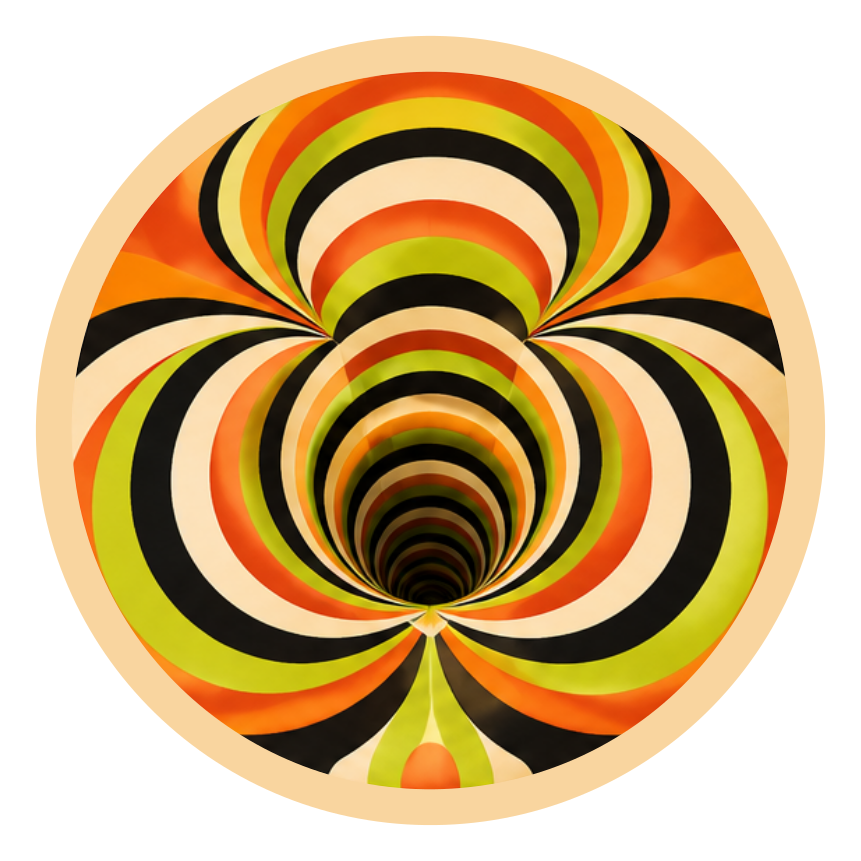Top artwork for the Psychedelic round printed ottoman featuring a colourful hypnotic swirl pattern