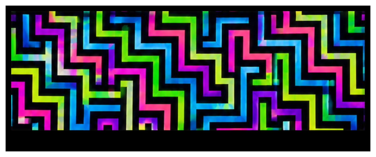 Side wrap artwork for the Neon Maze round printed ottoman featuring glowing multicoloured pathways