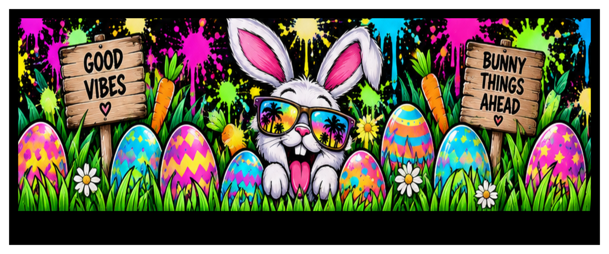Side wrap artwork for the Neon Graffiti Easter round printed ottoman featuring colourful neon Easter graphics