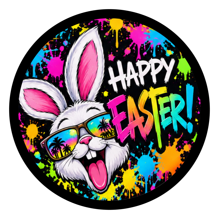 Top artwork for the Neon Graffiti Easter round printed ottoman featuring vibrant Easter graffiti