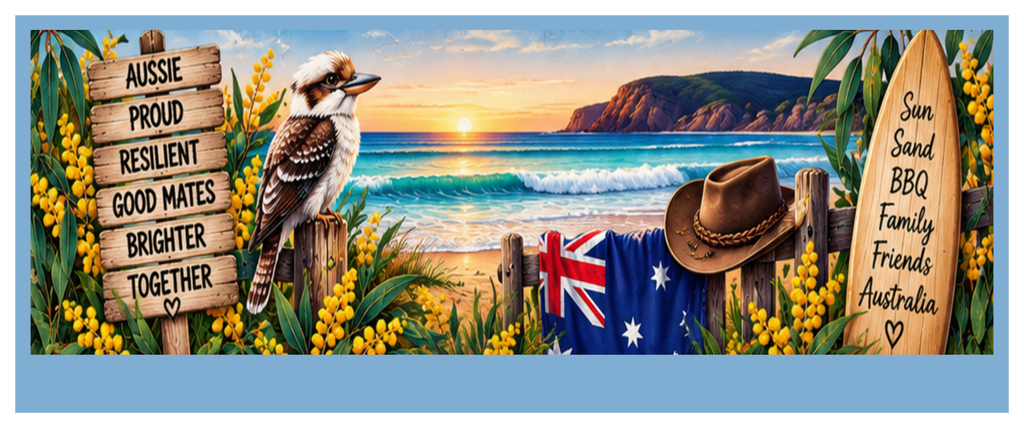 Side wrap artwork for the Australia Day round printed ottoman featuring colourful Australian graphics