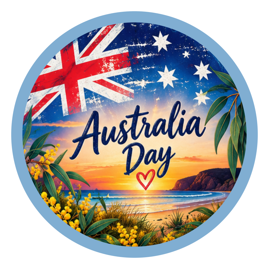 Top artwork for the Australia Day round printed ottoman featuring a bold Australian-themed design