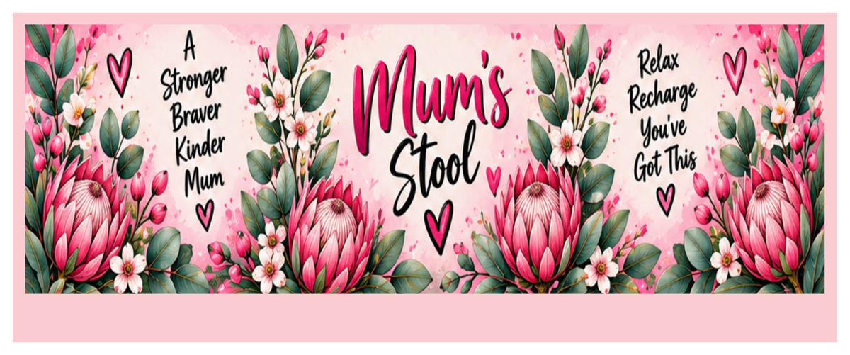 Side wrap artwork for the Mum’s Stool round printed ottoman featuring colourful decorative graphics