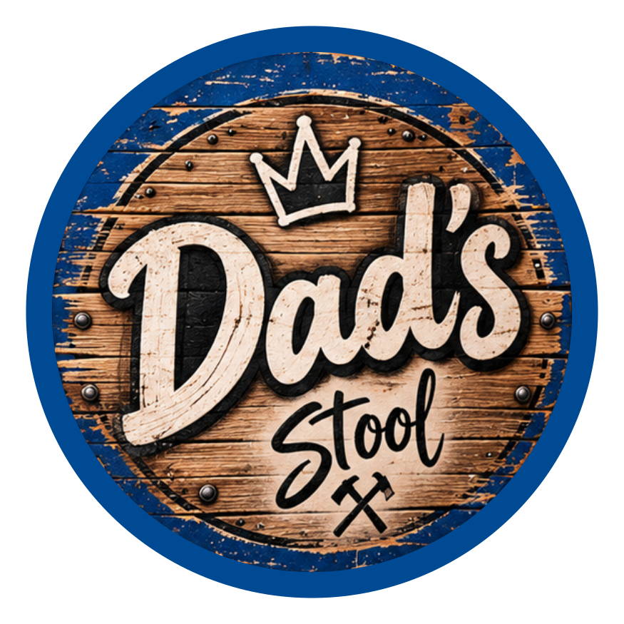 Top artwork for the Dad’s Stool round printed ottoman featuring a bold Dad-themed design