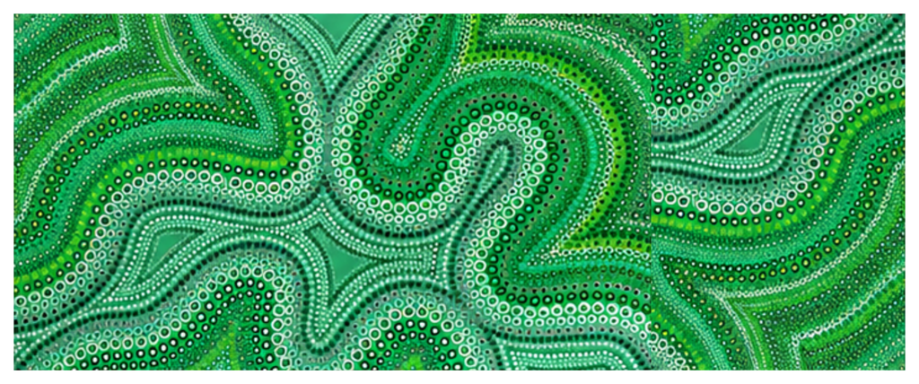 Side wrap artwork for the Blind Eye 001 round printed ottoman featuring layered green flowing lines