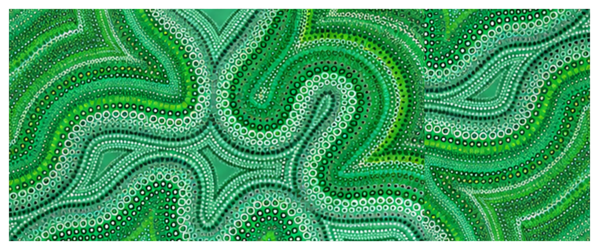 Side wrap artwork for the Blind Eye 001 round printed ottoman featuring layered green flowing lines