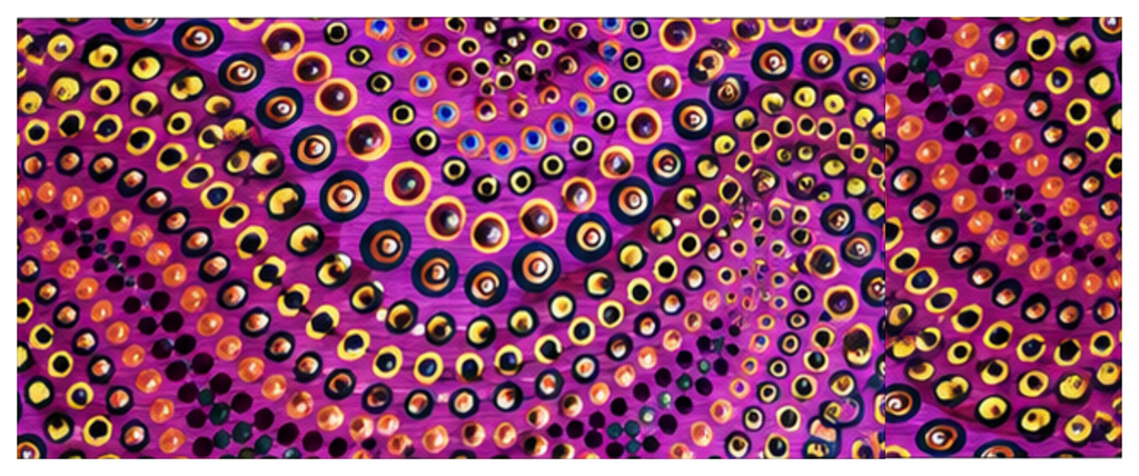 Side wrap artwork for the Blind Eye 002 round printed ottoman featuring flowing colourful dot-inspired details