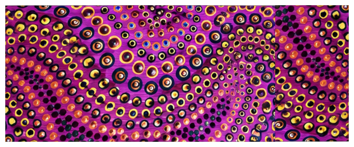 Side wrap artwork for the Blind Eye 002 round printed ottoman featuring flowing colourful dot-inspired details