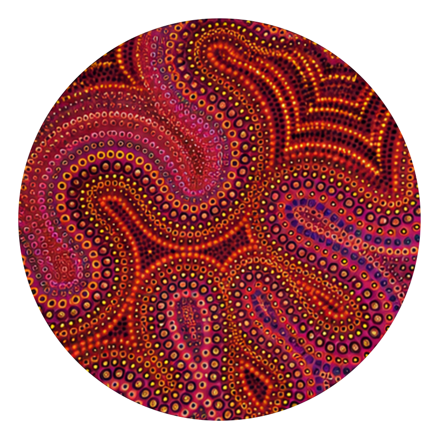 Top artwork for the Blind Eye 003 round printed ottoman featuring an intricate red flowing pattern