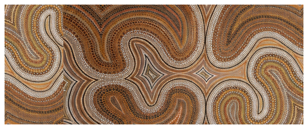 Side wrap artwork for the Blind Eye 004 round printed ottoman featuring layered brown and ochre lines