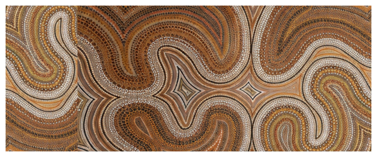 Side wrap artwork for the Blind Eye 004 round printed ottoman featuring layered brown and ochre lines