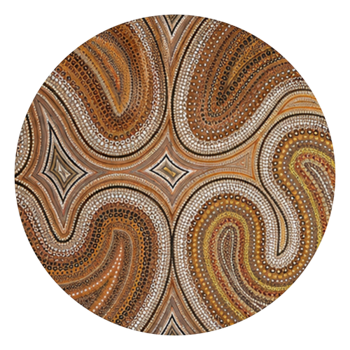 Top artwork for the Blind Eye 004 round printed ottoman featuring an intricate earthy flowing pattern
