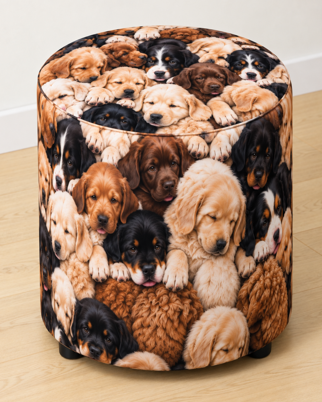 Puppies – Round Printed Ottoman
